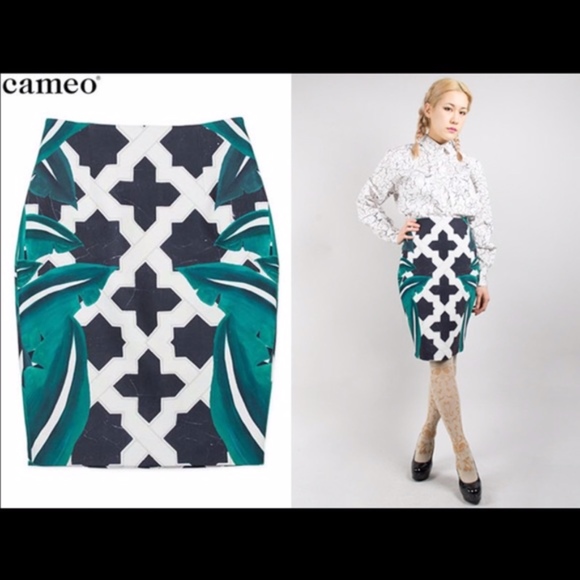 Final! Cameo Palm Leaf Print Floral Pencil Skirt - Picture 3 of 7
